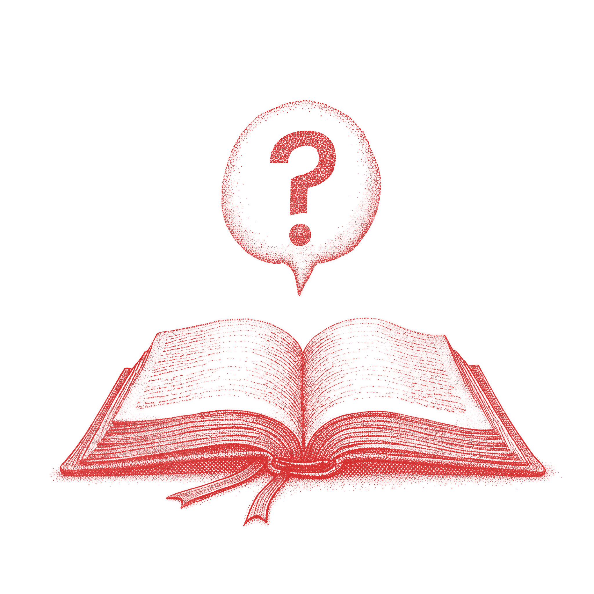 A question rises from an open book into a chat box