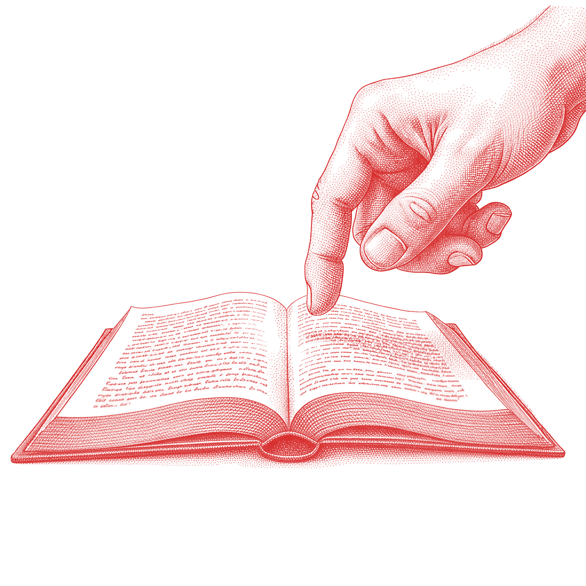 A finger drags across a line in an open book