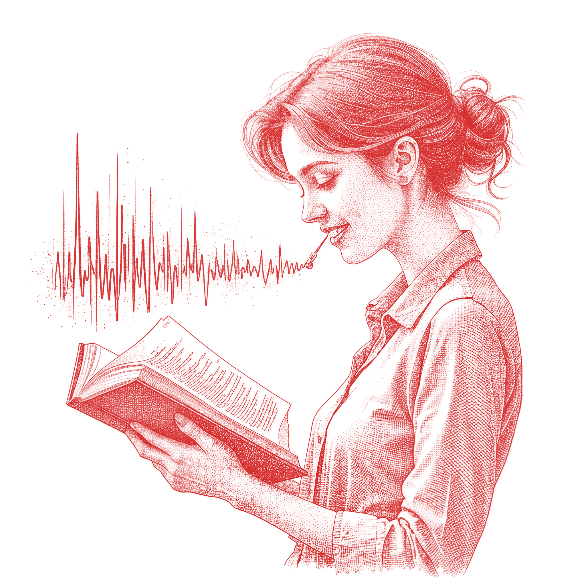 A reader speaks; words rise from the open book like breath